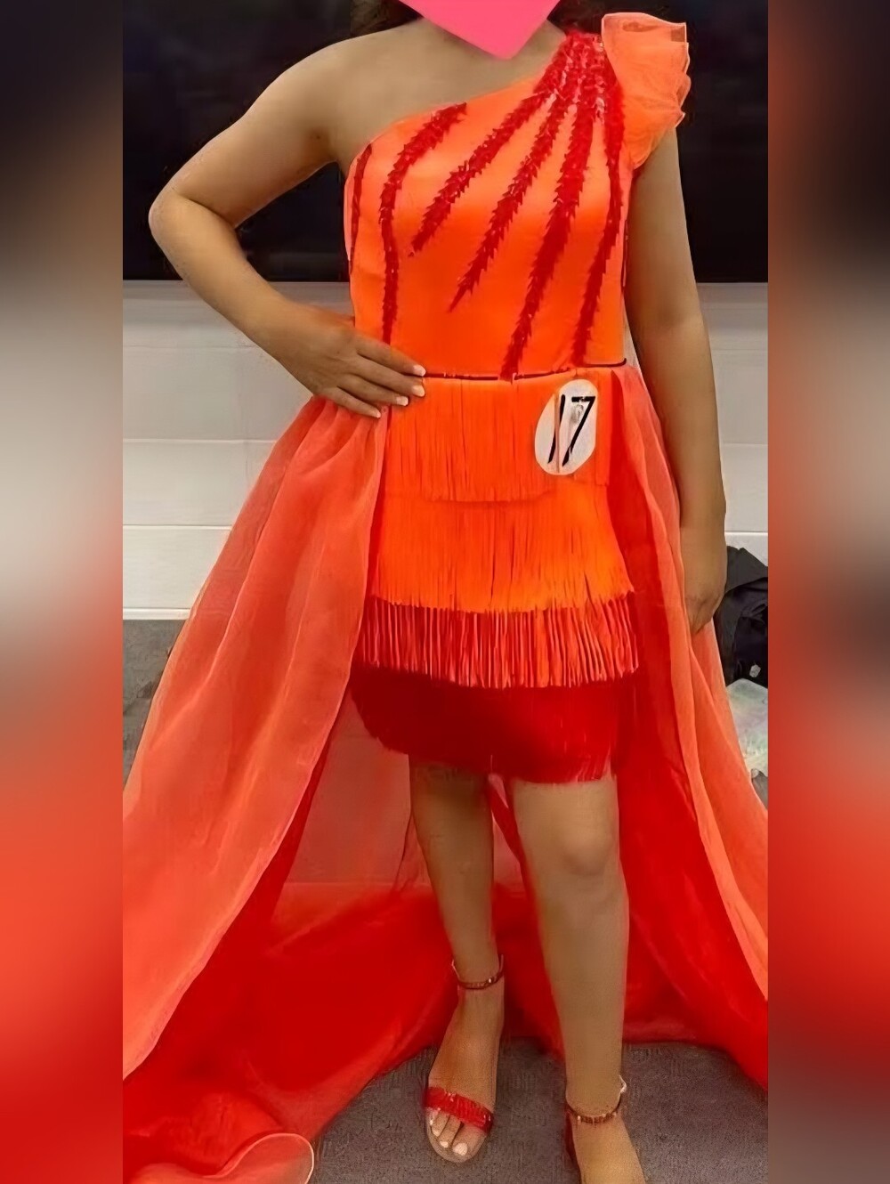 One-Shoulder Orange Fringe Formal Dress for Girls 12/14